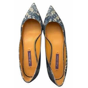 Ralph Lauren Purple Label Woven Denim Floral Women’s Point Toe Flat SZ 39.5 9.5
